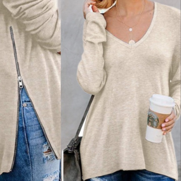 Chic Nation Tops - ❤️❤️❤️Taupe Side Zipper Top